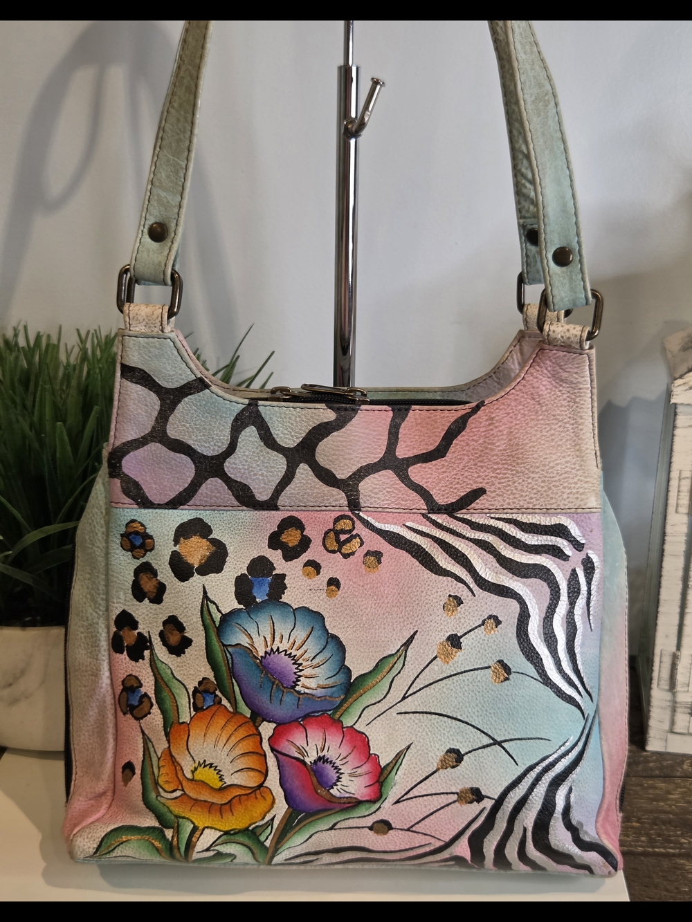 Anuschka Pastel Multicolor Floral Print Shoulder Bag - Picture 1 of 16
